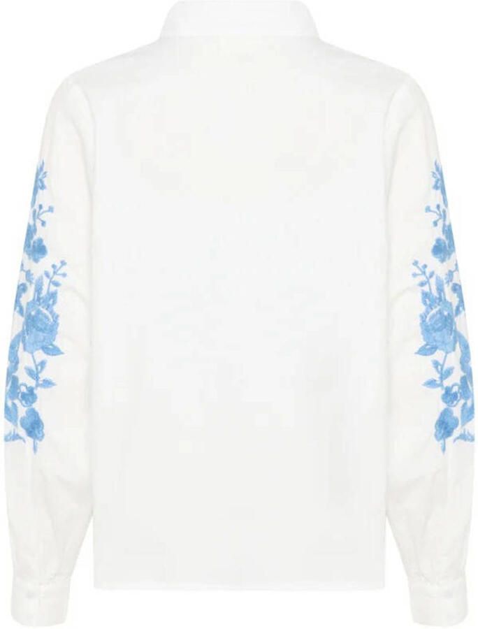 Cream Elegante Blouse met Borduurwerk Blue Dames