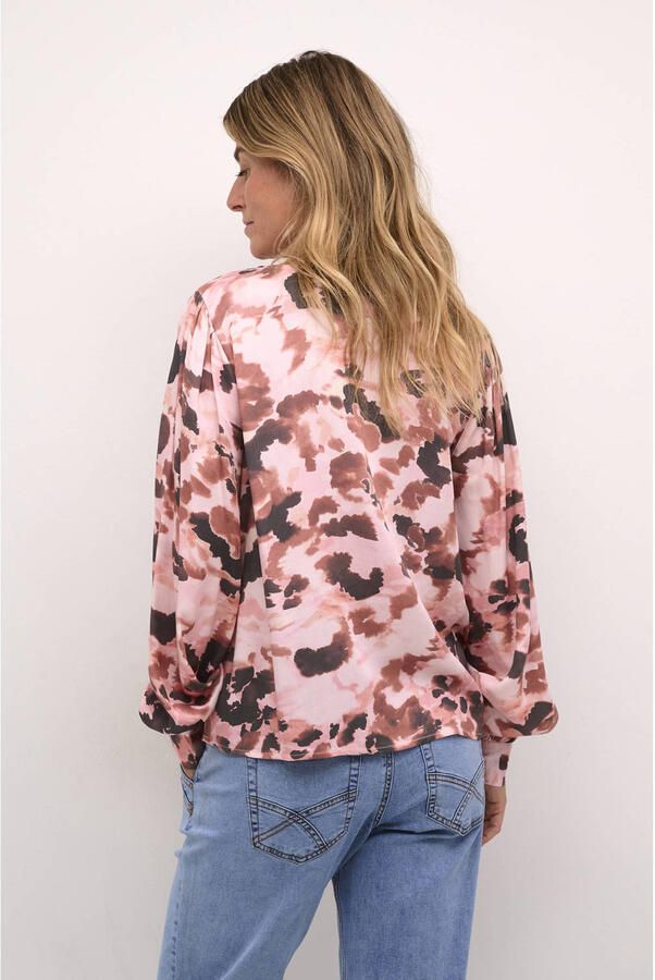 Cream Abstract Print Blouse Blurred Rose Pink Dames