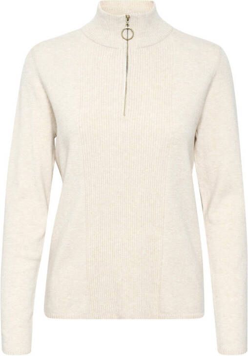 Cream Hoge Hals Pullover Gebreid Haver Melange Beige Dames