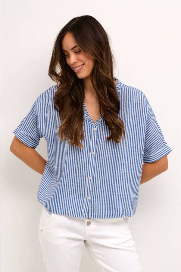 Cream Blauwe Milkboy Korte Mouw Blouse Blue Dames