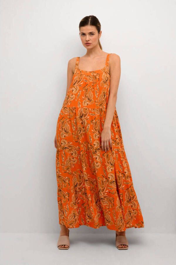 Cream maxi jurk CRRosina met paisleyprint oranje