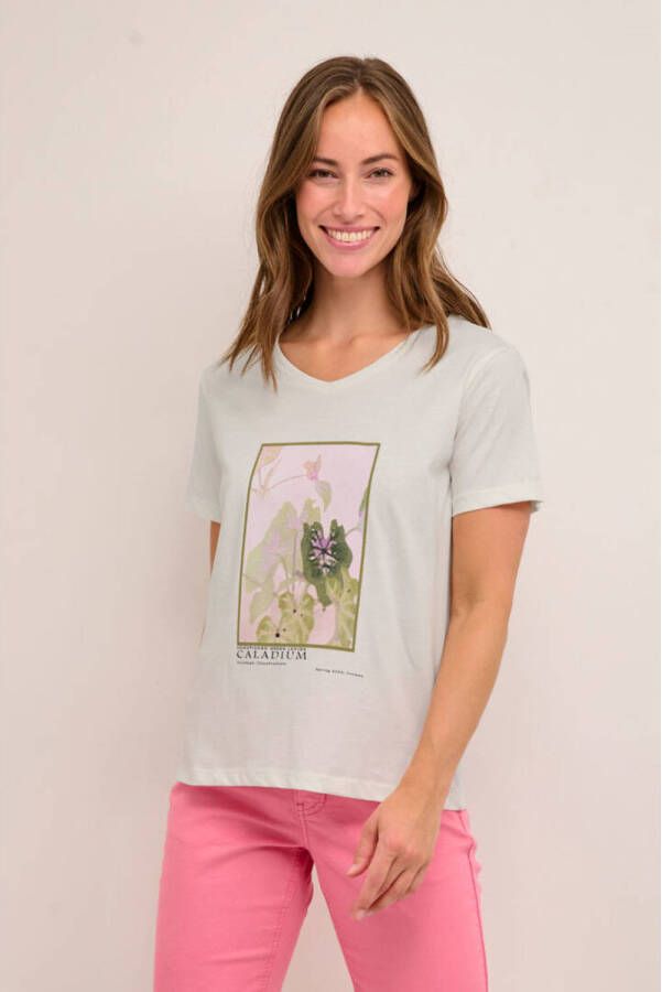 Cream T-shirt CRSanna met printopdruk wit