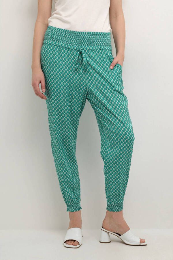 Cream tapered fit harembroek CRWillis met all over print groen wit