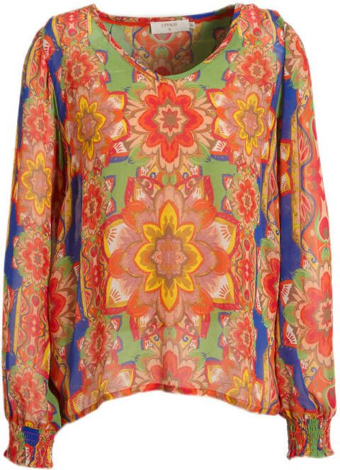 Cream top CRCarolina met all over print oranje blauw groen