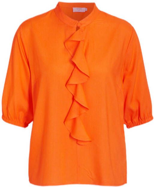 Cream top CRSusannah met ruches oranje