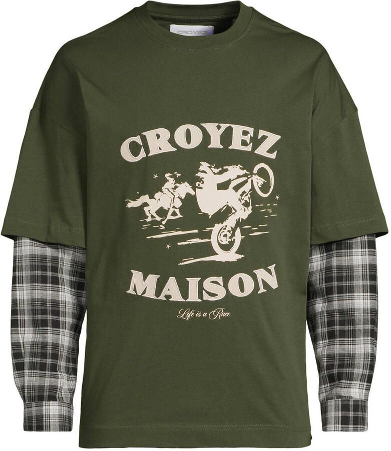 Croyez relaxed fit geruite longsleeve met logo donkergroen