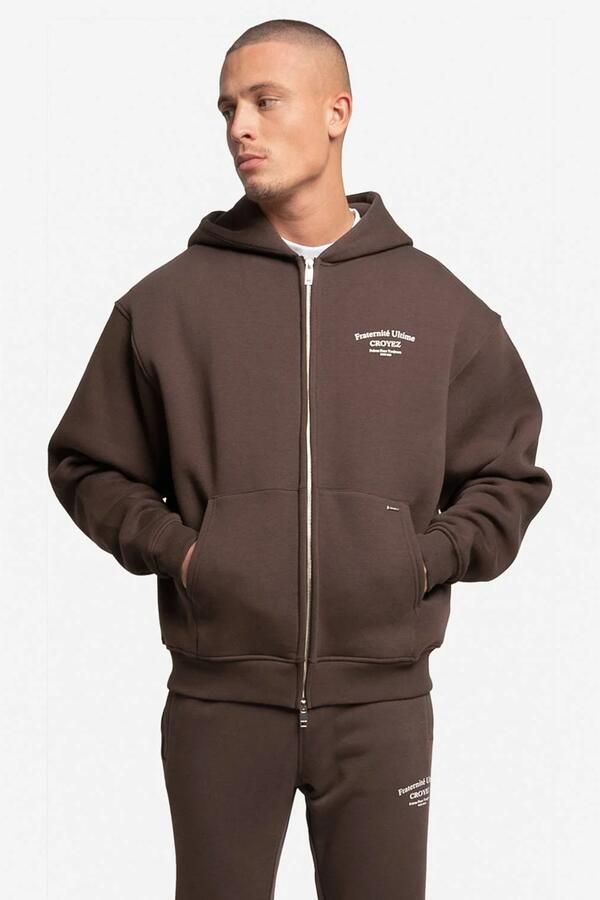 Croyez sweatvest met backprint dark brown