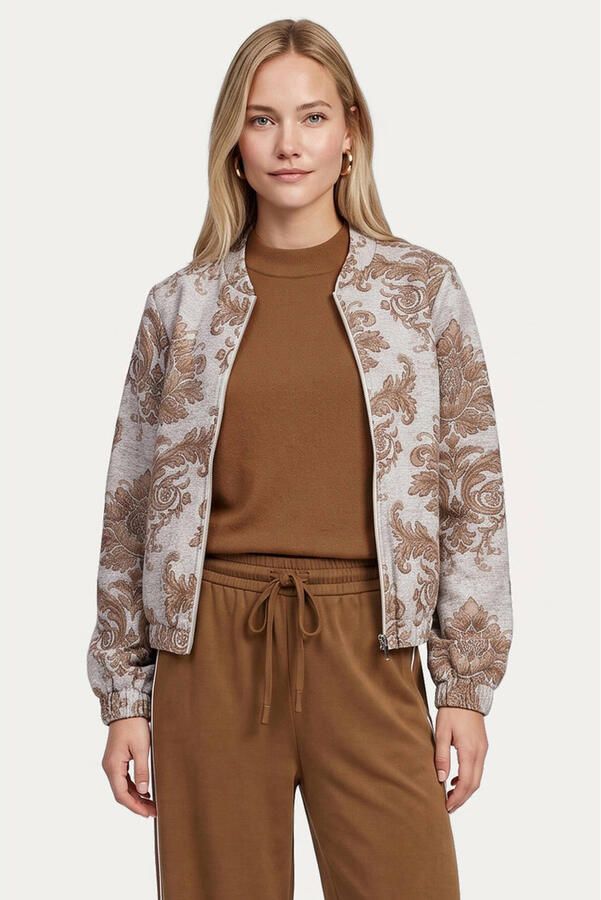 CS the Label bomberjack met borduursels en print lichtgrijs bruin