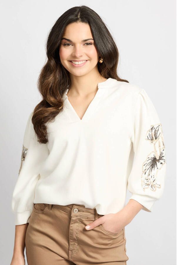 CS the Label gebloemde sweater wit met pailletten