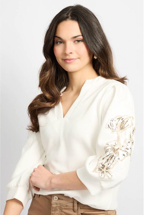 CS the Label gebloemde sweater wit met pailletten - Foto 3