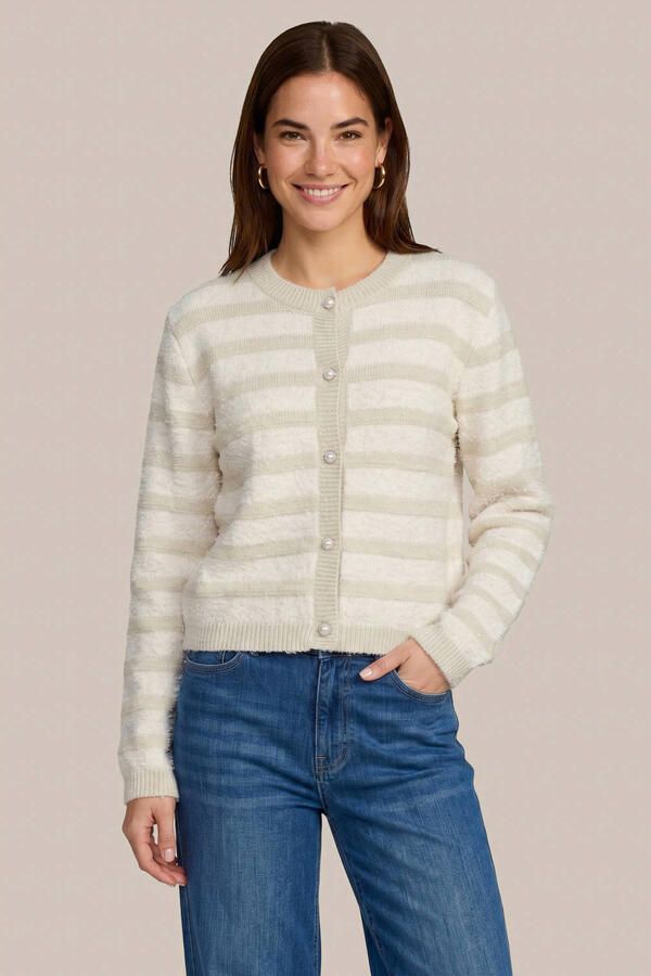 CS the Label gebreid gestreept vest met glitters beige