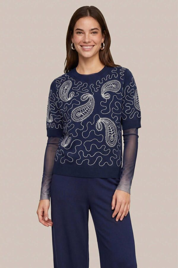 CS the Label pullover met borduursels en wol donkerblauw