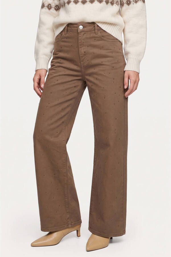 CS the Label wide leg broek met strass-steentjes bruin