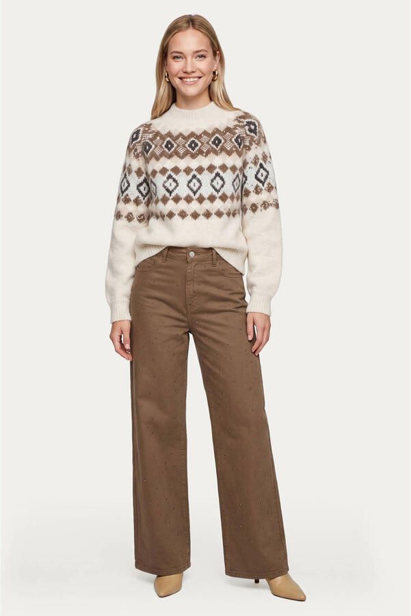 CS the Label wide leg broek met strass-steentjes bruin - Foto 3