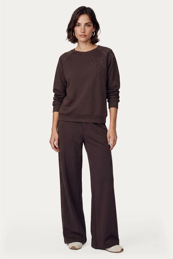 CS the Label wide leg broek met strass-steentjes bruin