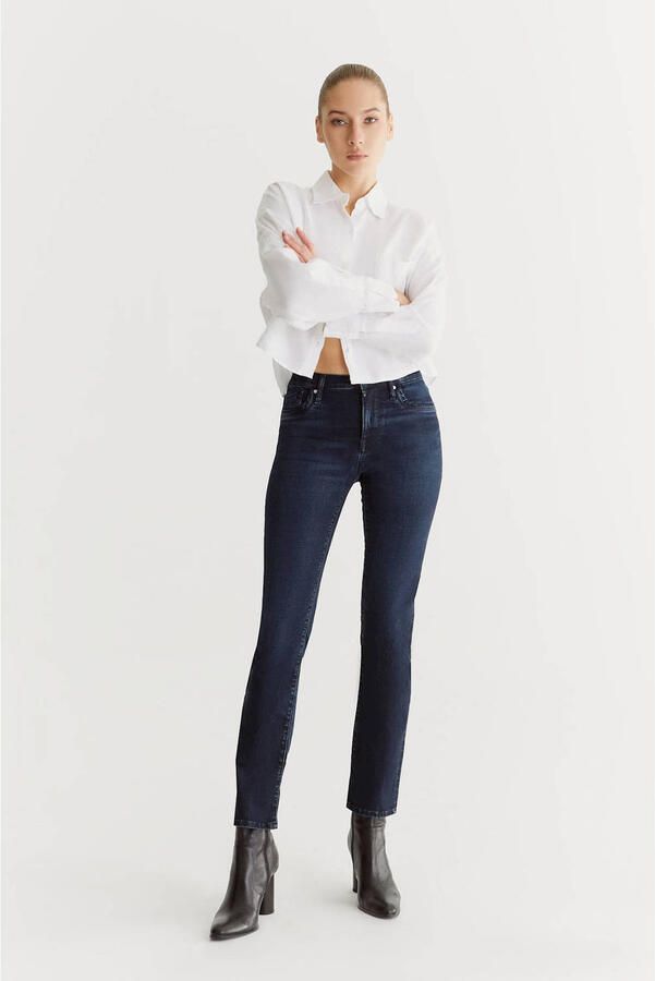 Cup of Joe Denim high waist straight leg jeans dark blue denim