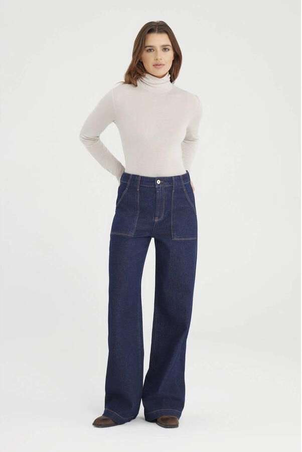Cup of Joe Denim high waist wide leg jeans dark blue denim