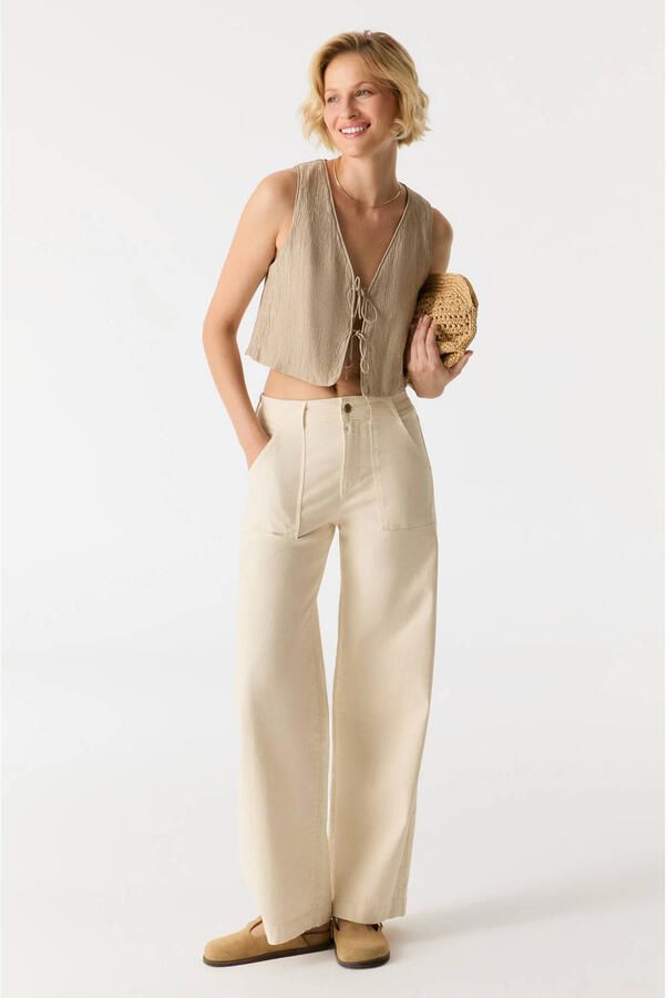 Cup of Joe Denim high waist wide leg jeans ecru