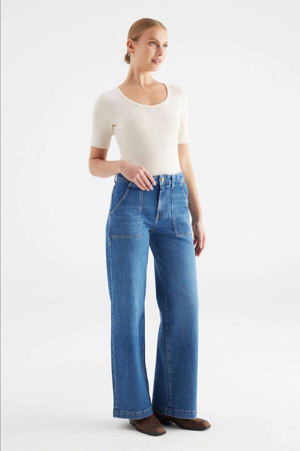 Cup of Joe Denim high waist wide leg jeans medium blue denim