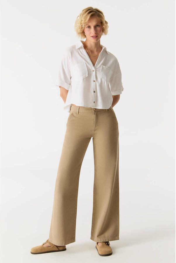 Cup of Joe Denim low waist wide leg jeans beige