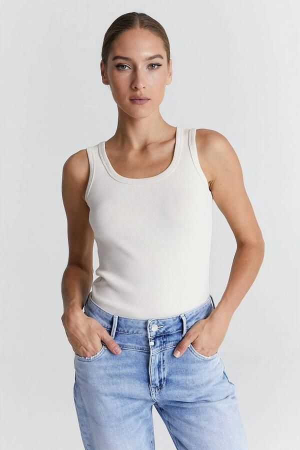 Cup of Joe Denim mouwloze top ecru