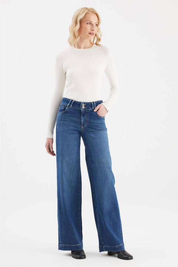 Cup of Joe Denim wide leg jeans donkerblauw