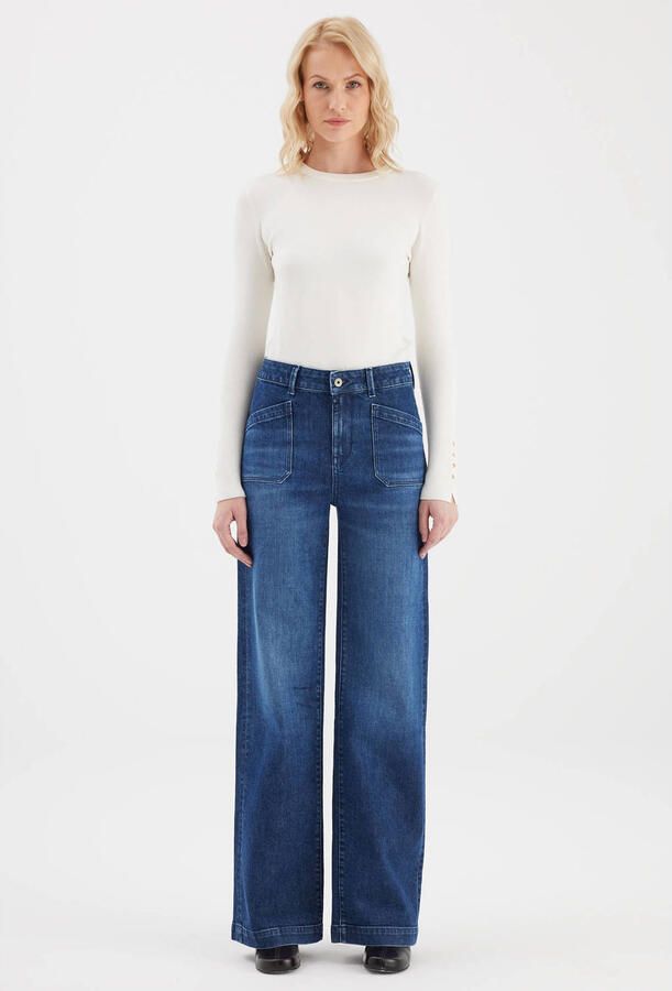 Cup of Joe Denim wide leg jeans donkerblauw