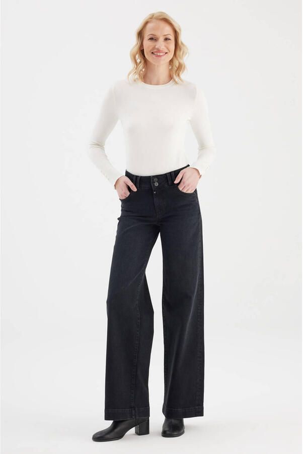 Cup of Joe Denim wide leg jeans zwart