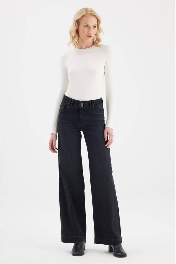 Cup of Joe Denim wide leg jeans zwart - Foto 2