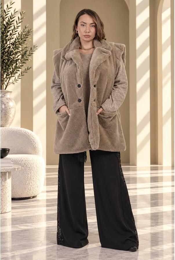 Curviss Plus Size imitatiebont bodywarmer beige - Foto 1