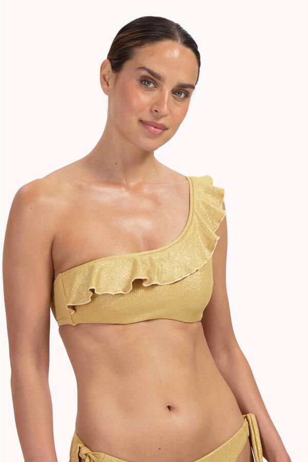 Cyell niet-voorgevormde one shoulder bikinitop Golden Hour met ruches en lurex goud - Foto 2