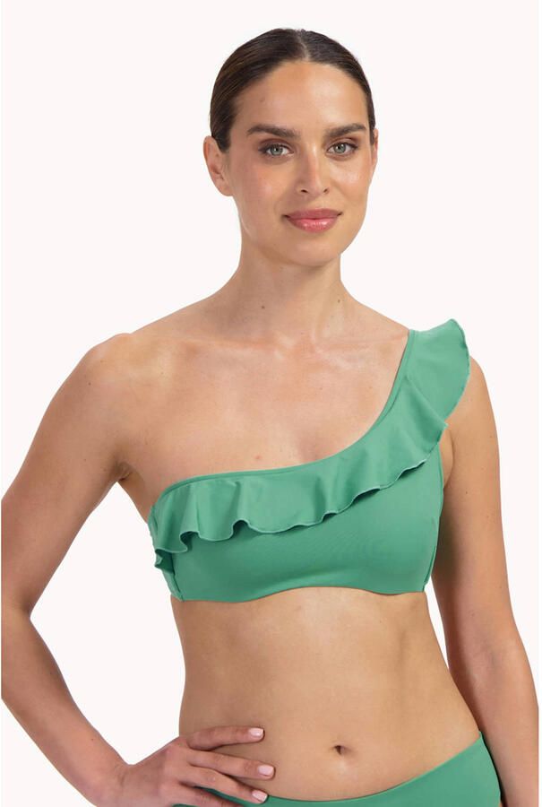 Cyell niet-voorgevormde one shoulder bikinitop Green Oasis met ruches groen - Foto 2