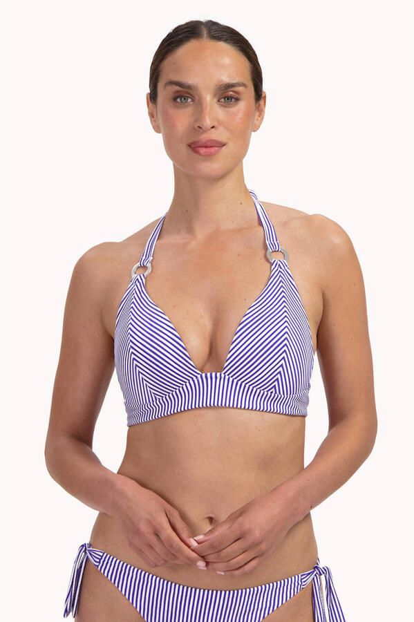Cyell voorgevormde halter bikinitop blauw wit - Foto 3