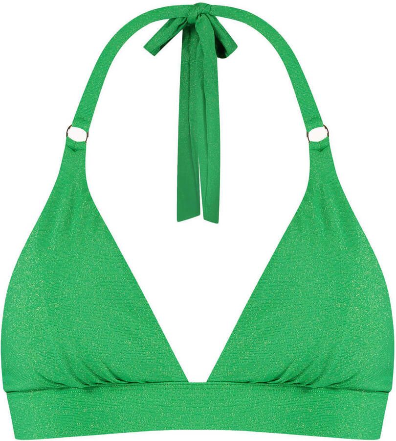 Cyell voorgevormde halter bikinitop met lurex groen