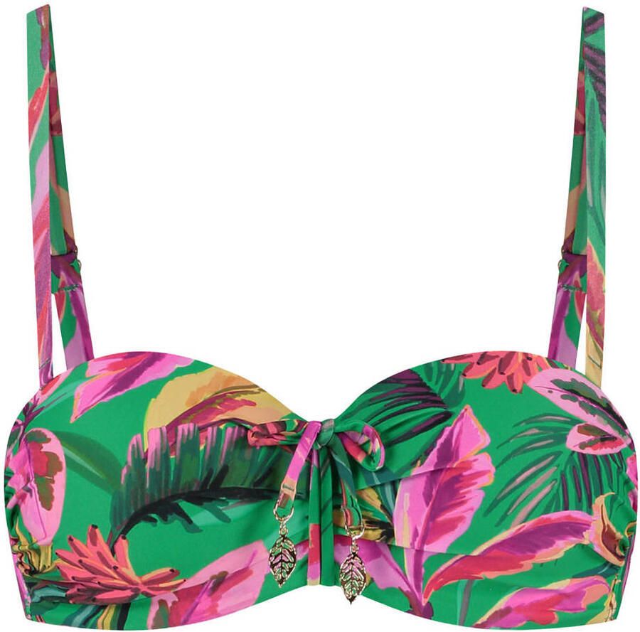 Cyell voorgevormde srapless bandeau bikinitop groen multi