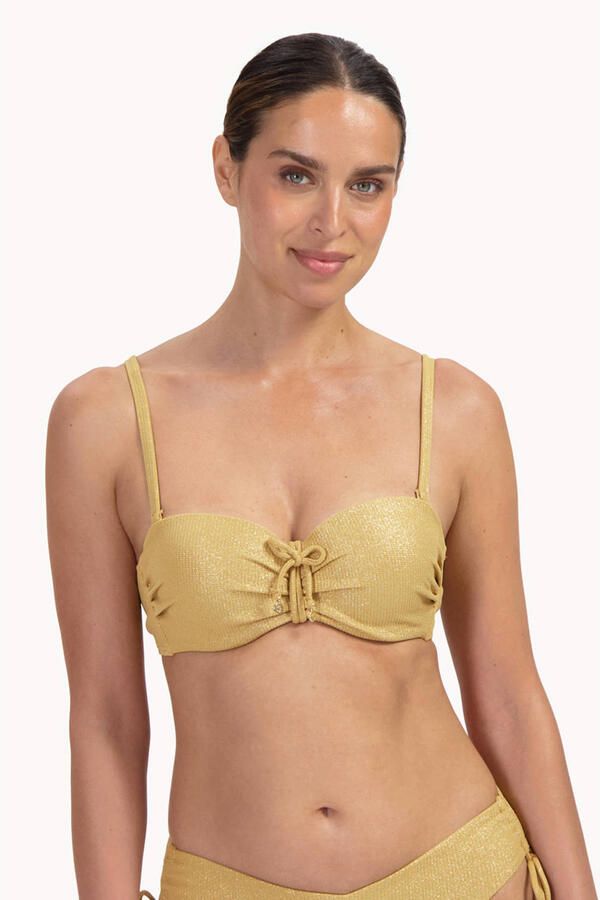 Cyell voorgevormde strapless bandeau bikinitop Golden Hour met lurex goud - Foto 3
