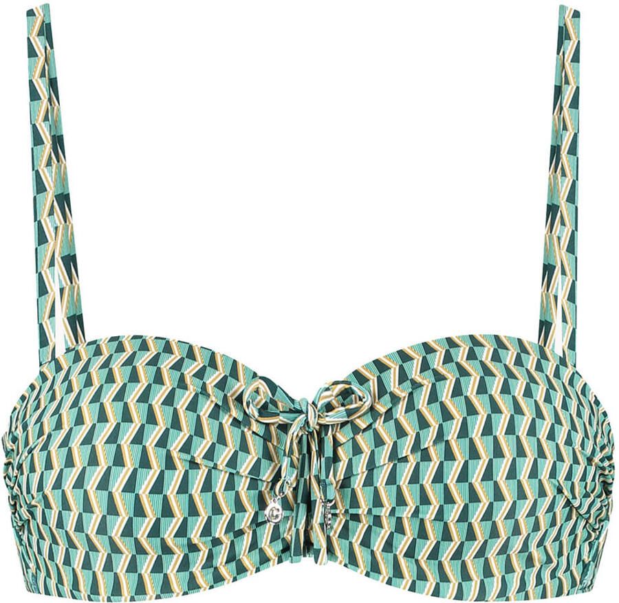 Cyell voorgevormde strapless bandeau bikinitop Groovy Graphic groen ivoor goud