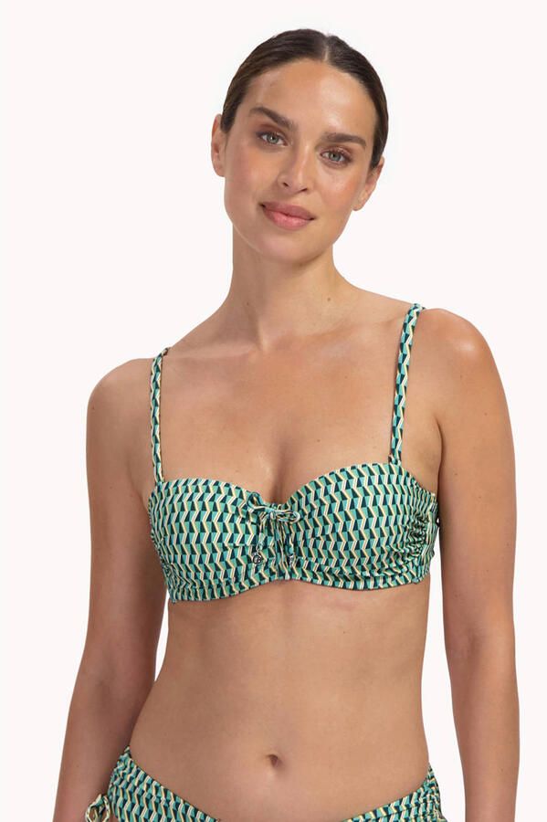 Cyell voorgevormde strapless bandeau bikinitop Groovy Graphic groen ivoor goud - Foto 3