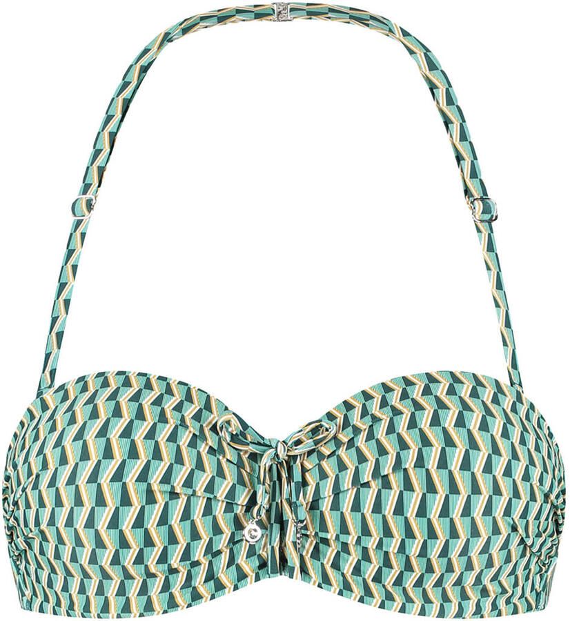 Cyell voorgevormde strapless bandeau bikinitop Groovy Graphic groen ivoor goud - Foto 2