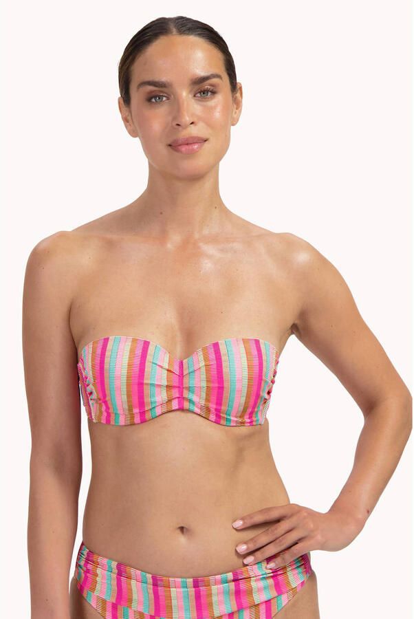 Cyell voorgevormde strapless bandeau bikinitop roze groen - Foto 2