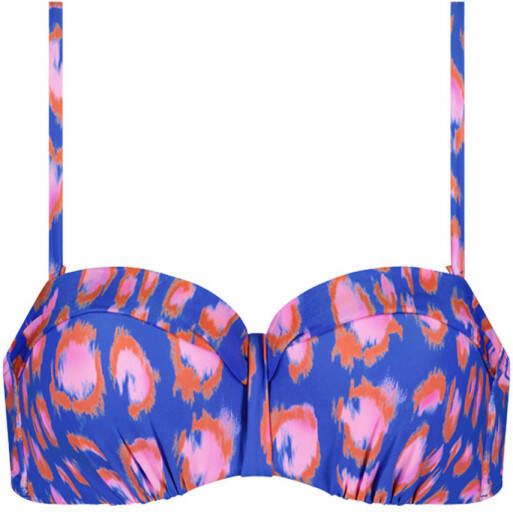 Cyell voorgevormde strapless bandeau bikinitop Sneaky Leopard blauw roze