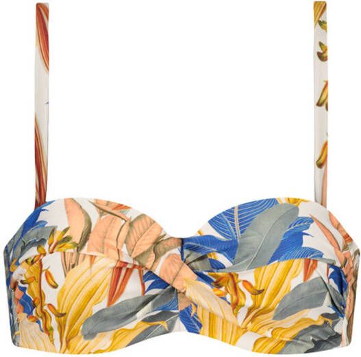 Cyell voorgevormde strapless bandeau bikinitop Tropical Catch geel blauw beige