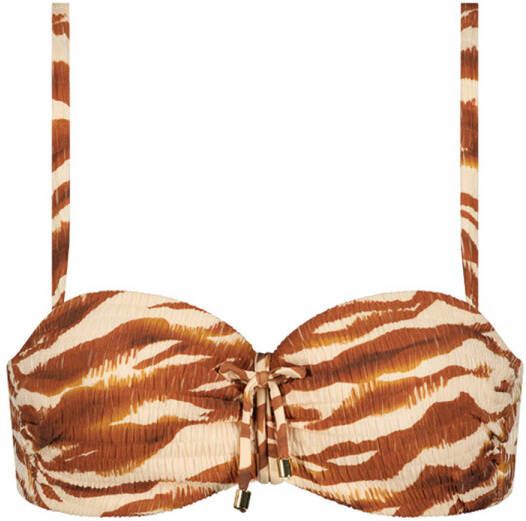 Cyell voorgevormde strapless bandeau bikinitop True Zebra bruin beige