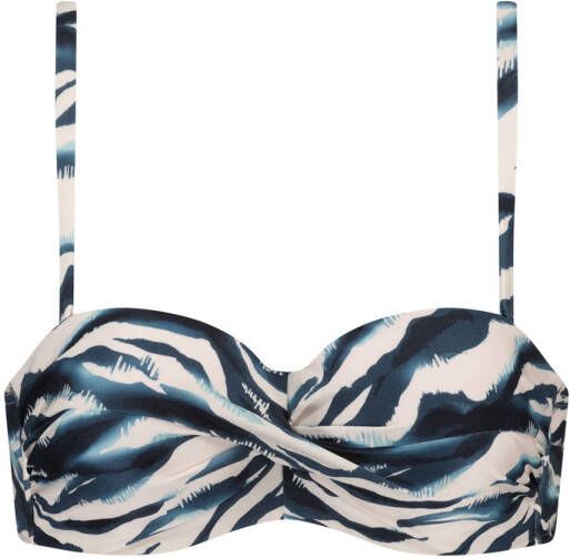 Cyell voorgevormde strapless bandeau bikinitop Wavy Water donkerblauw lichtroze