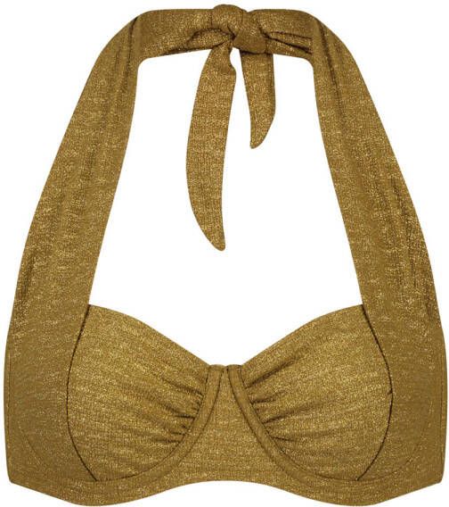Cyell voorgevormde strapless halter bikinitop Desert Glow met lurex goud