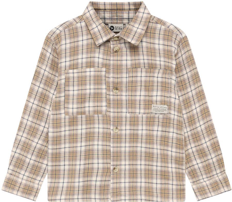 Daily7 casual geruit overhemd met backprint taupe