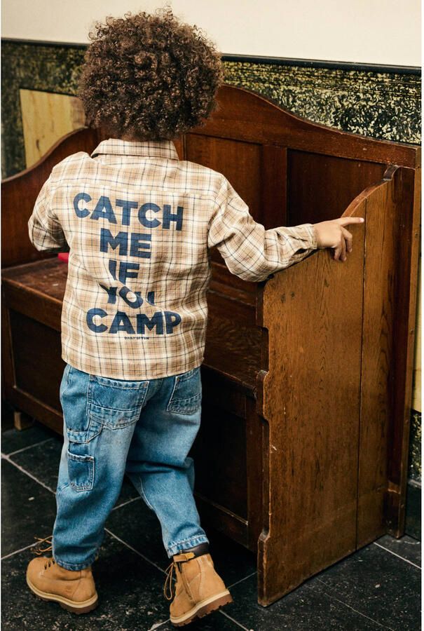 Daily7 casual geruit overhemd met backprint taupe - Foto 2