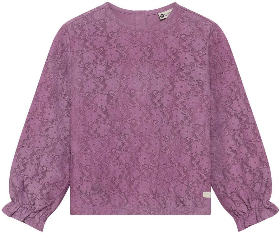 Daily7 kanten rechtvallende gebloemde semi-transparante blousetop paars