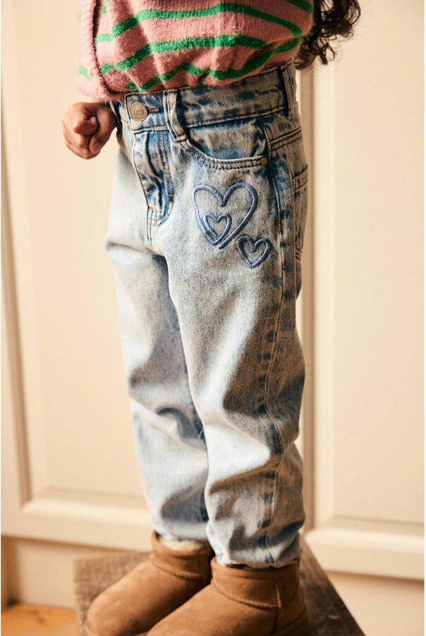 Daily7 mom jeans met borduursels en print lichtblauw - Foto 3
