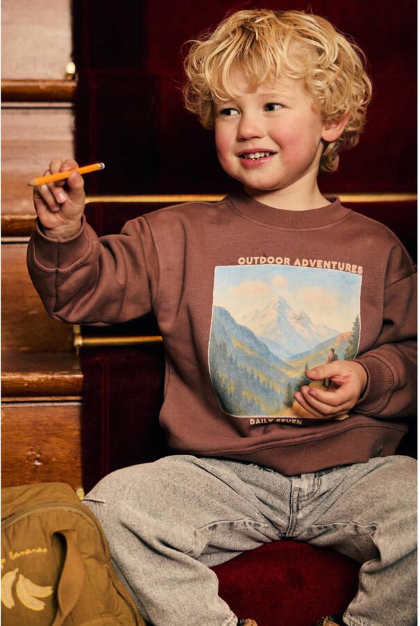 Daily7 oversized sweater met print bruin - Foto 2